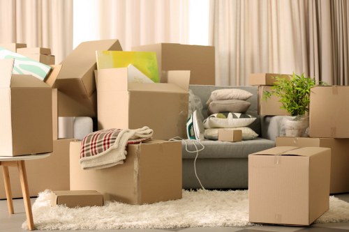 Packing and organizing belongings inside a self storage unit in Elmstead